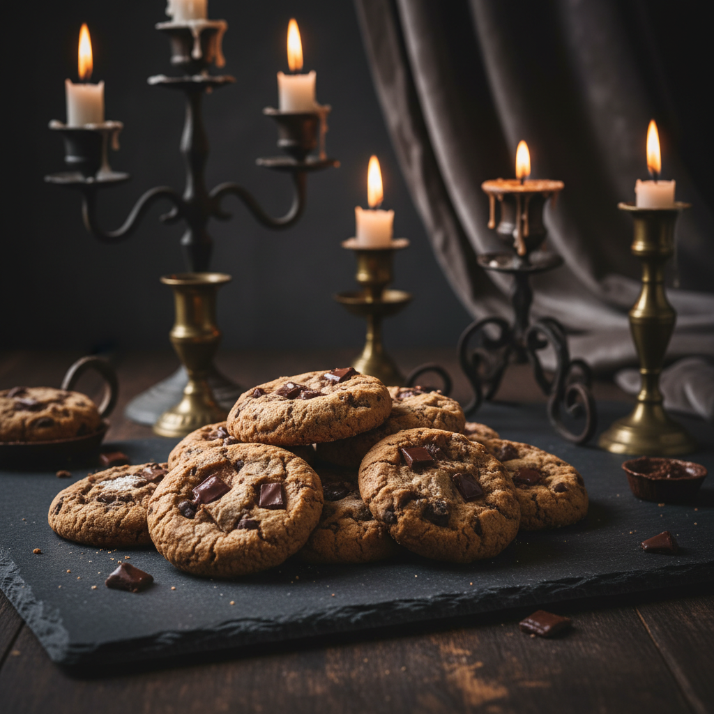 Chocolate Chip Cookies - dark moody gothic bakery photography